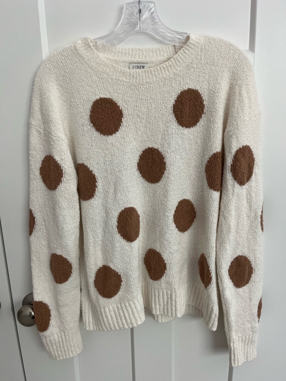 J.Crew Polka Dot Crewneck Sweater Womens Medium Cream Brown Textured Knit Cozy